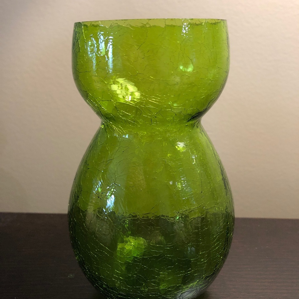 Lime Green Crackle Glass  Bulb Vase